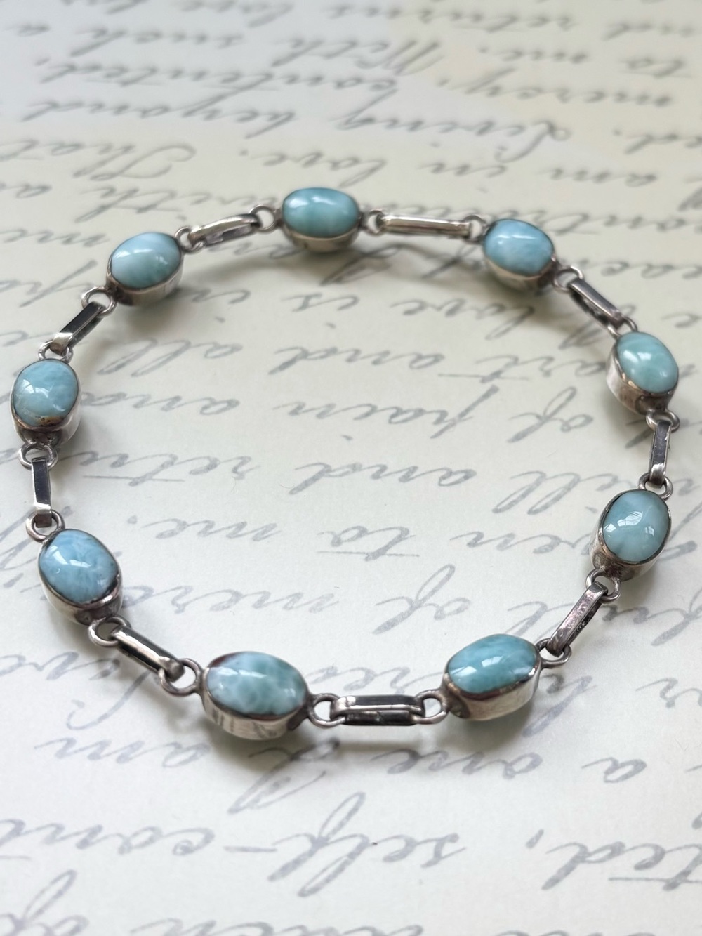 Vintage Reversible 925 Sterling Silver Bracelet - Natural Larimar & Amber